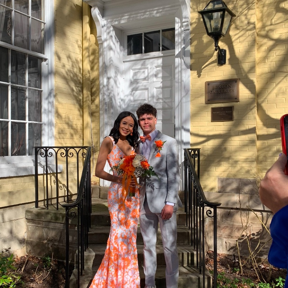 Jovani Orange Floral Prom Dress